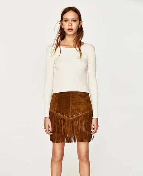Falda De Piel Con Flecos