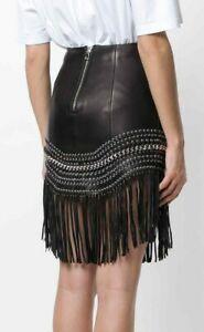 Falda De Piel Con Flecos