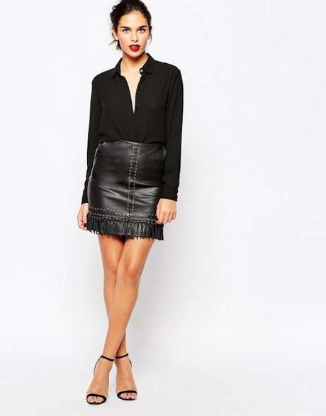 Falda De Piel Con Flecos