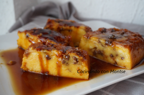 Pudin de pan con chocolate y naranja sin horno