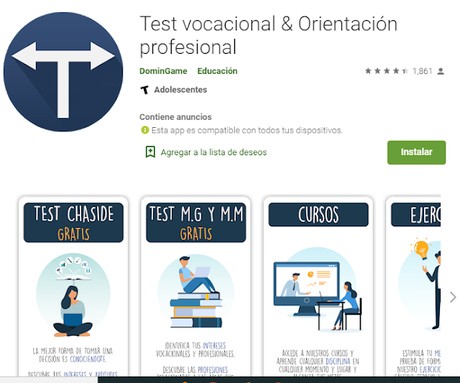 Recurso gratuito de app sobre Test Vocacional.