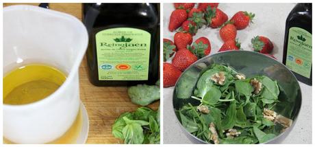 ensalada de espinacas fresas y nueces y mayonesa de albahaca