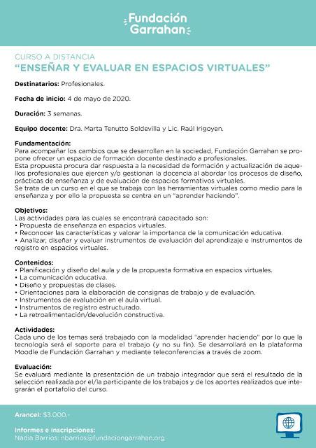 Enseñar y Evaluar en espacios virtuales. Fundación Garrahan