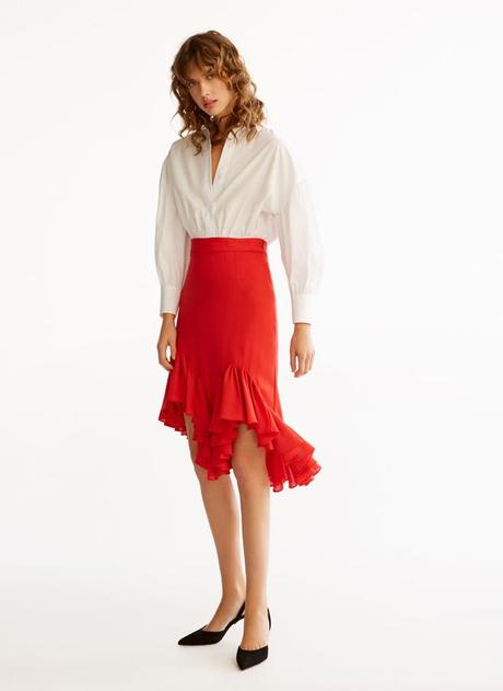 Falda Piel Roja Uterque