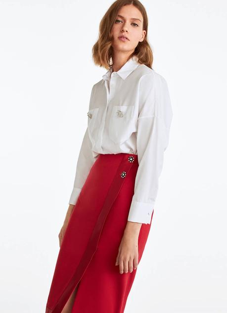 Falda Piel Roja Uterque