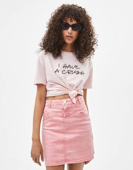 Falda Plisada Rosa Bershka