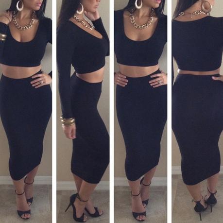 Falda Tubo Negra Con Jersey