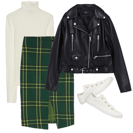 Outfit Falda Escocesa Roja Mujer
