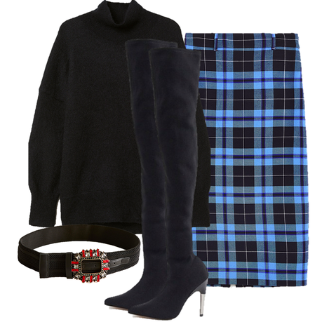 Outfit Falda Escocesa Roja Mujer