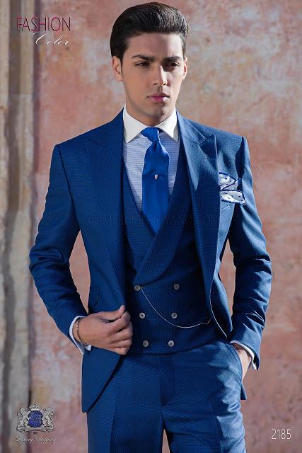 Traje de novio pata de gallo azul royal