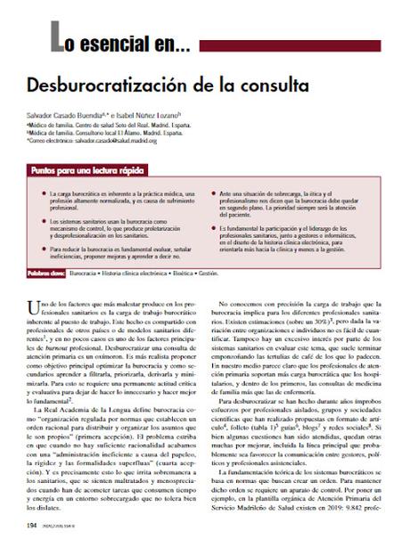 Desburocratización de la consulta.    Debureaucratization of the family medicine clinic.    家庭醫學診所的去官僚化