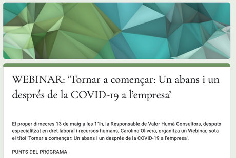 Valor Humà prepara un webinar para analizar el antes y el después del Covid-19 Valor Humà prepara un webinar para analizar el antes y el después del Covid-19
