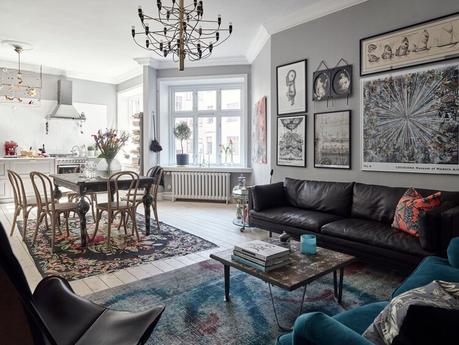 Un apartamento escandinavo lleno de arte gris.
