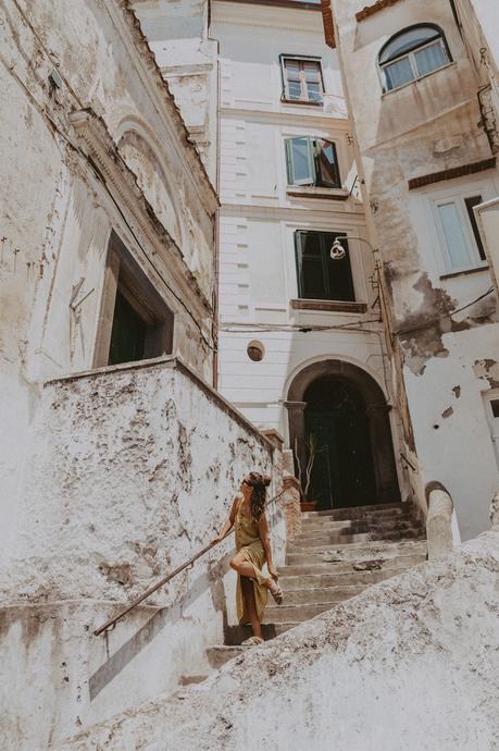 Sara from Collage Vintage wearing a slip dress at Amalfi coast