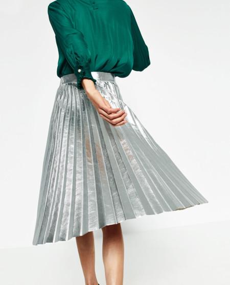 Falda Plisada Larga Zara