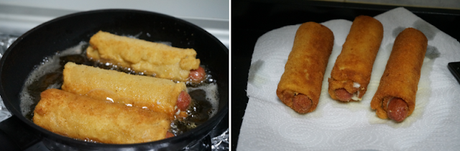 Rollitos de salchichas y queso con pan de molde