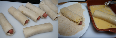 Rollitos de salchichas y queso con pan de molde