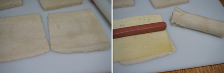 Rollitos de salchichas y queso con pan de molde