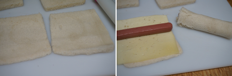 Rollitos de salchichas y queso con pan de molde Rollitos de salchichas y queso con pan de molde