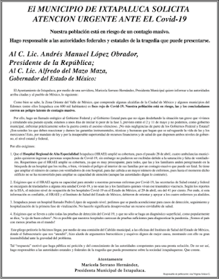 MARICELA SERRANO PIDE AYUDA URGENTE PARA ENFRENTAR COVID EN IXTAPALUCA