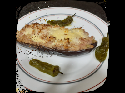 BERENJENAS  RELLENAS DE GAMBAS Y MERLUZA CON JAMÓN EN THERMOMIX