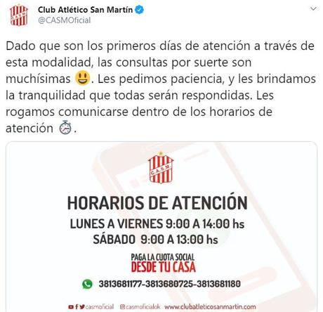 San Martín reabrió de modo virtual la oficina para socios