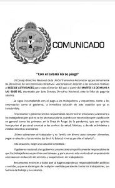 UTA advierte medidas más severas mientras el paro continúa