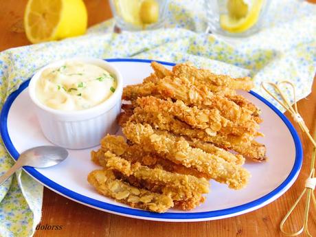 Bastoncitos  crujientes de pencas con mahonesa de mostaza