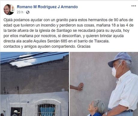 Vecinos de Tlaxcala se unen para apoyar a ancianitos que lo perdieron todo en incendio