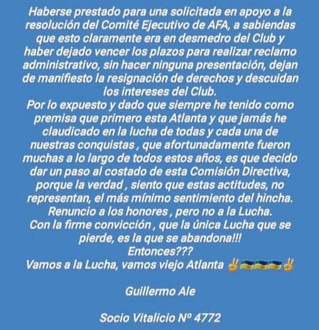 Alto directivo de Atlanta renunció por que el resto de la CD no reclamó el ascenso