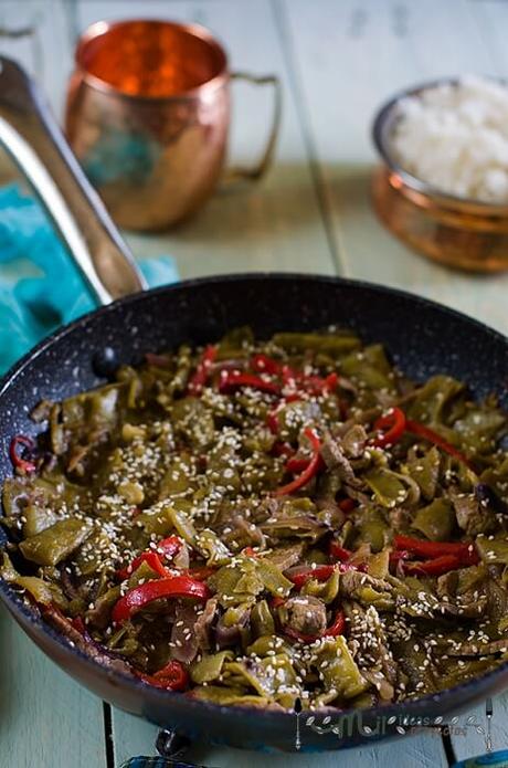 receta paso a paso de sartenada de judías verdes y ternera SARTENADA DE JUDÍAS VERDES Y TERNERA -CONSERVA LA LÍNEA