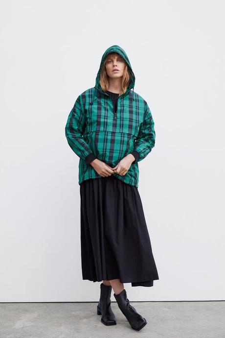 Falda Midi Cuadros Verde Zara