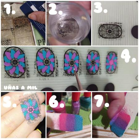 Diseño de uñas colorido con mandalas
