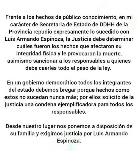 Crimen de Luis Espinoza: Comunicado de la Secretaría de Estado de DDHH de Tucumán Imagen