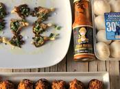 Champiñones rellenos boloñesa salsa brava gratinados