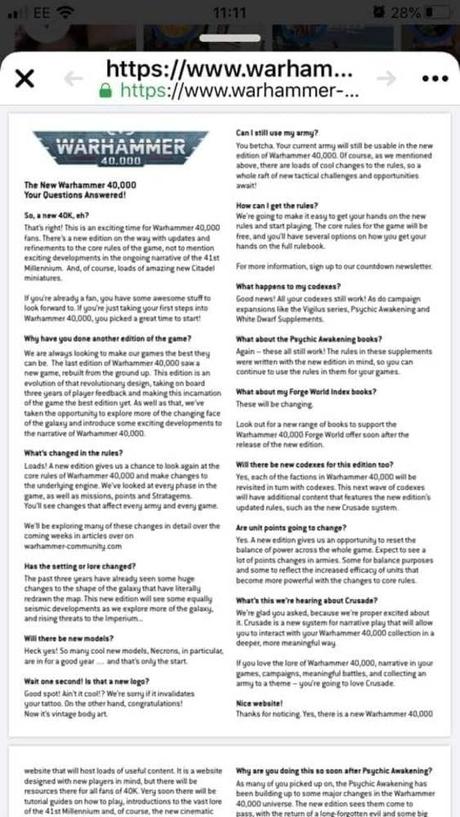 Editado: FAQs iniciales de W40K 9ª...adelantadas?Y filtraciones Editado: FAQs iniciales de W40K 9ª...adelantadas?Y filtraciones