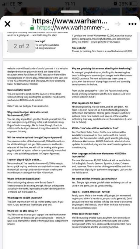 Editado: FAQs iniciales de W40K 9ª...adelantadas?Y filtraciones Editado: FAQs iniciales de W40K 9ª...adelantadas?Y filtraciones