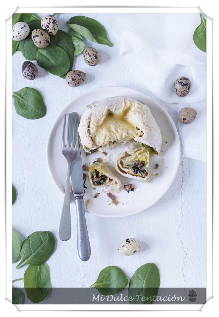 Caracolas de espinacas y champiñones