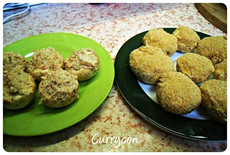 Champiñones rellenos de atún y palitos de mar