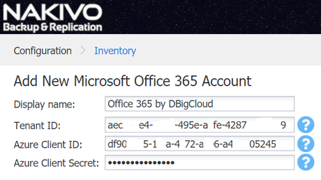 Nakivo Office 365 configuración