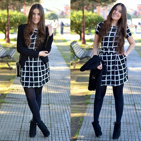 Outfit Falda Cuadros Blanco Y Negro