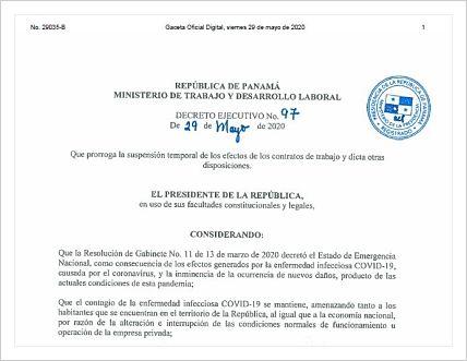 Decreto Ejecutivo No 97 de 29 de Mayo de 2020