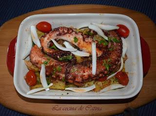 Pulpo con patatas al horno