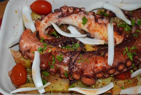Pulpo con patatas al horno