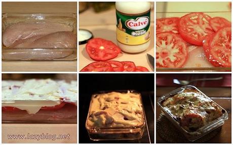 Pechugas asadas con tomate y costra de mahonesa