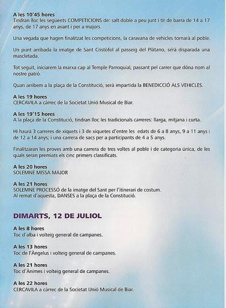 Biar. Fiestas Patronales de San Cristóbal y Festeta del Cólera 2011