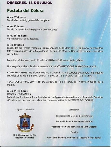 Biar. Fiestas Patronales de San Cristóbal y Festeta del Cólera 2011