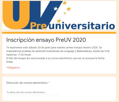 Invitación a Ensayo masivo de Pruebas de Transición de Lenguaje y Matemáticas del Preuniversitario de la Universidad de Valparaíso.