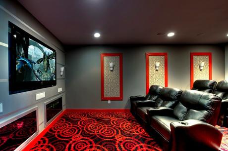 Ruby Dottie Joy Carpet Theater Room moderno-cine-en-casa