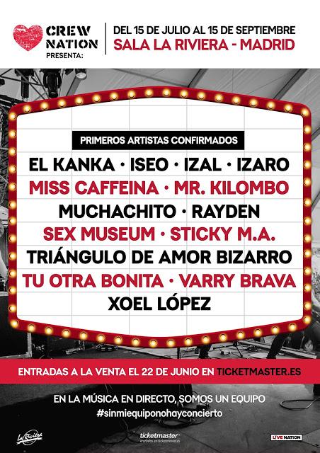 Crew Nation Presenta: los conciertos regresan a La Riviera con IZAL, Miss Caffeina, Rayden, Xoel López, El Kanka, Muchachito...